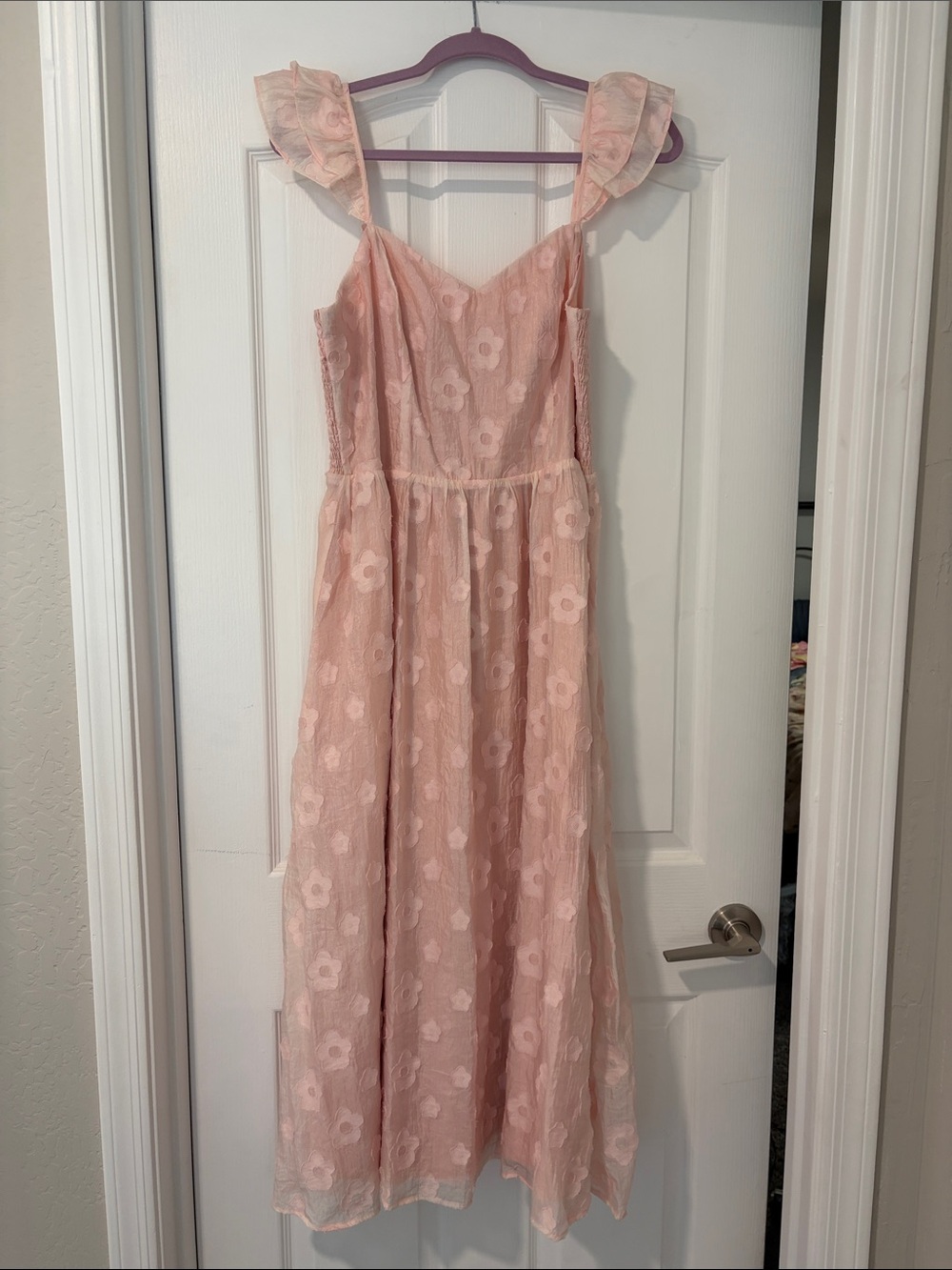 Pastel Pink Floral Maxi Dress with Ruffle Straps